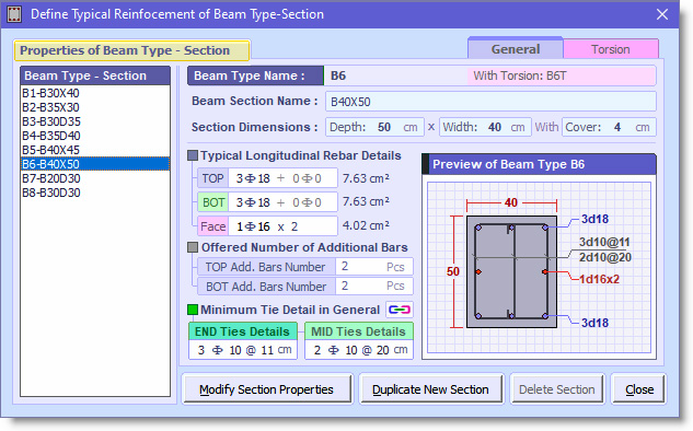 ETABS MATE - Define Beam Section Reinfocement Details