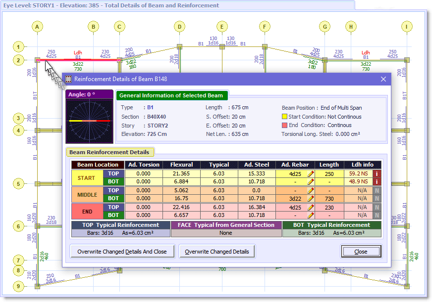 ETABS MATE - Edit Beam Reinfocement Details